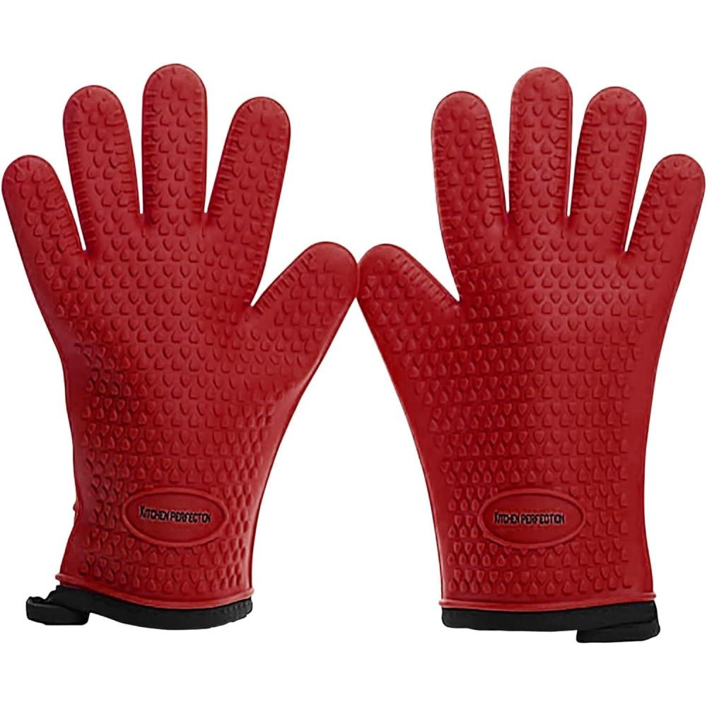 imageKITCHEN PERFECTION Silicone Smoker Oven Gloves Extreme Heat Resistant BBQ Gloves Handle Hot Food Right on Your Smoker Grill Fryer PitWaterproof Oven Mitts Grill Gloves Superior Value Set3 BonusesRoyal Red