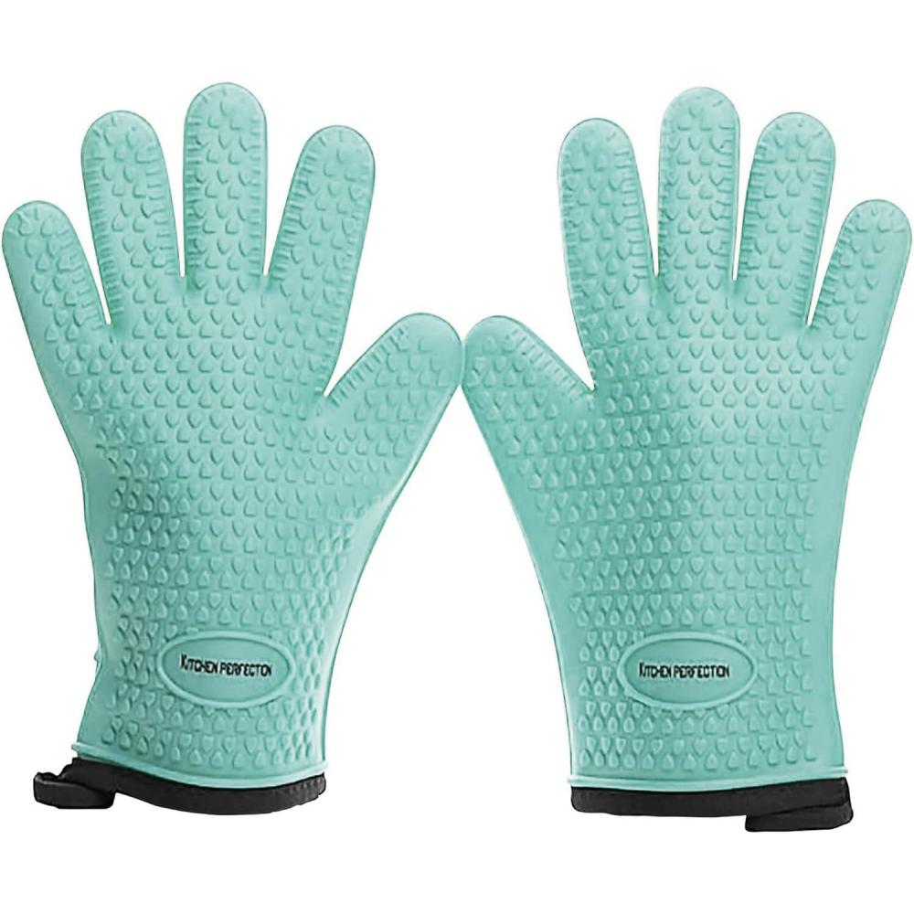 imageKITCHEN PERFECTION Silicone Smoker Oven Gloves Extreme Heat Resistant BBQ Gloves Handle Hot Food Right on Your Smoker Grill Fryer PitWaterproof Oven Mitts Grill Gloves Superior Value Set3 BonusesMint