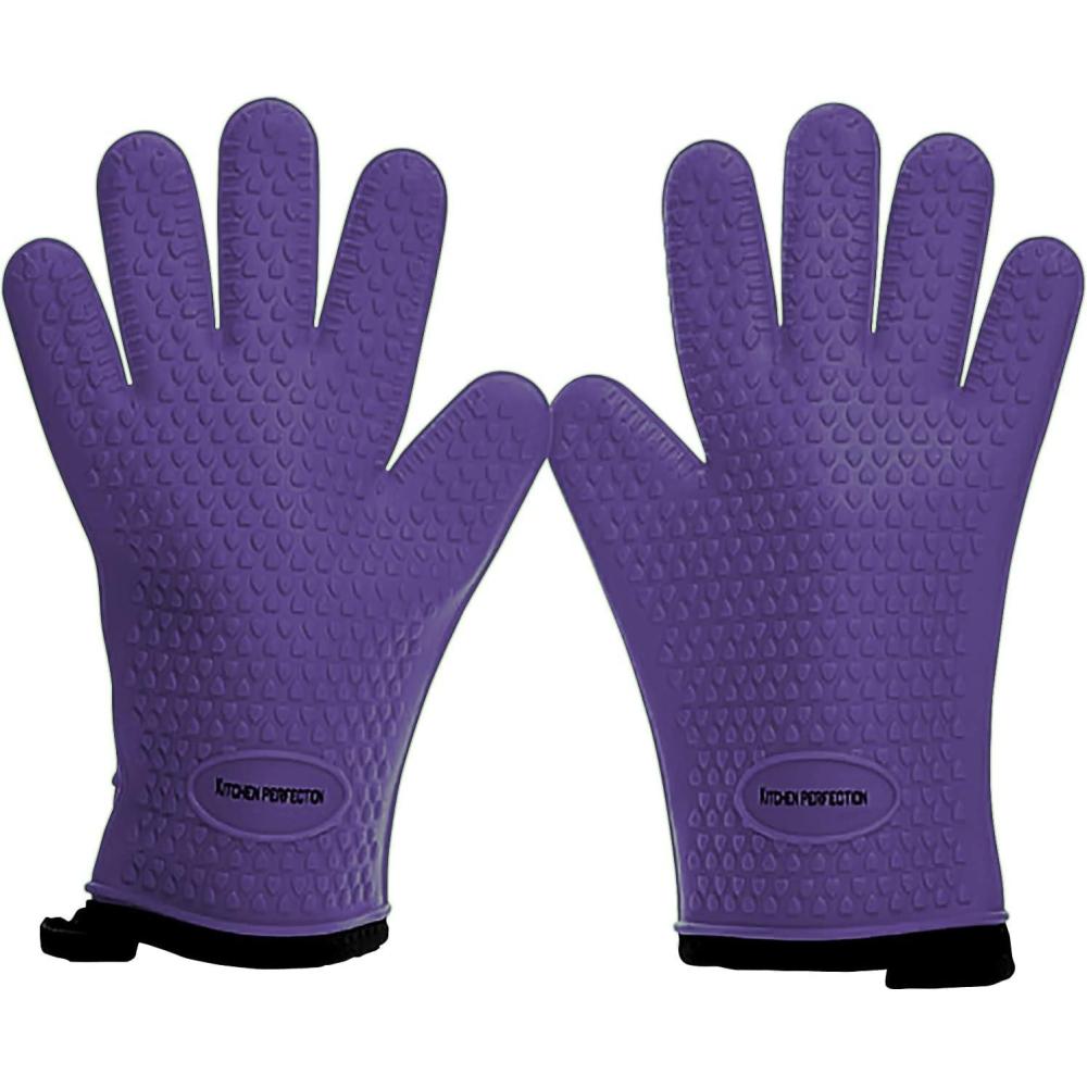 imageKITCHEN PERFECTION Silicone Smoker Oven Gloves Extreme Heat Resistant BBQ Gloves Handle Hot Food Right on Your Smoker Grill Fryer PitWaterproof Oven Mitts Grill Gloves Superior Value Set3 BonusesPurple