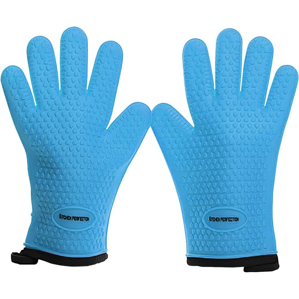 imageKITCHEN PERFECTION Silicone Smoker Oven Gloves Extreme Heat Resistant BBQ Gloves Handle Hot Food Right on Your Smoker Grill Fryer PitWaterproof Oven Mitts Grill Gloves Superior Value Set3 BonusesBlue