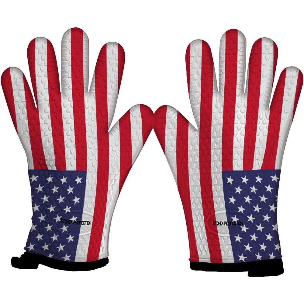 imageKITCHEN PERFECTION Silicone Smoker Oven Gloves Extreme Heat Resistant BBQ Gloves Handle Hot Food Right on Your Smoker Grill Fryer PitWaterproof Oven Mitts Grill Gloves Superior Value Set3 BonusesUs Flag