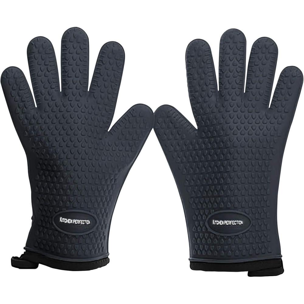 imageKITCHEN PERFECTION Silicone Smoker Oven Gloves Extreme Heat Resistant BBQ Gloves Handle Hot Food Right on Your Smoker Grill Fryer PitWaterproof Oven Mitts Grill Gloves Superior Value Set3 BonusesClassic Gray