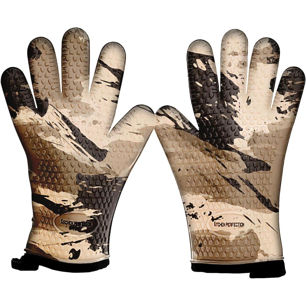 imageKITCHEN PERFECTION Silicone Smoker Oven Gloves Extreme Heat Resistant BBQ Gloves Handle Hot Food Right on Your Smoker Grill Fryer PitWaterproof Oven Mitts Grill Gloves Superior Value Set3 BonusesDesert