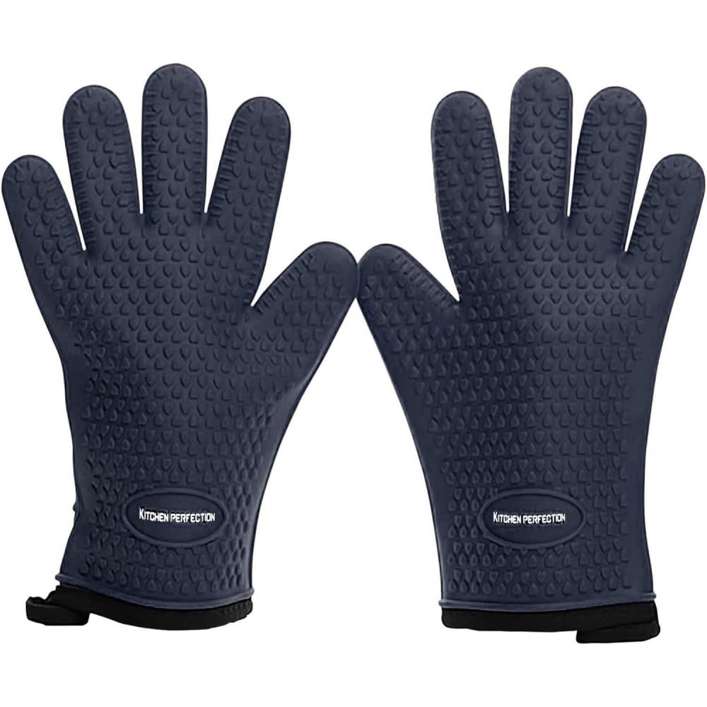 imageKITCHEN PERFECTION Silicone Smoker Oven Gloves Extreme Heat Resistant BBQ Gloves Handle Hot Food Right on Your Smoker Grill Fryer PitWaterproof Oven Mitts Grill Gloves Superior Value Set3 BonusesRoyal Blue