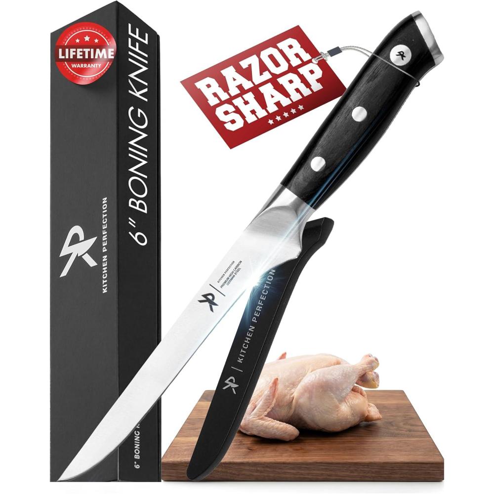 imageKitchen perfection 12 Brisket Knife for Carving ampamp Slicing Meat  Ultra Sharp Premium German Steel Granton Edge with Sheath Full Tang Ergonomic HandleFor BBQ Turkey ampamp Ribs Grilling Gifts for Men3 6 Boning Fillet Knife w Sheath