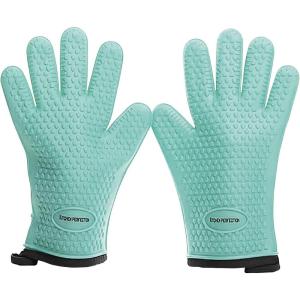 KITCHEN PERFECTION Silicone Smoker Oven Gloves -Extreme Heat Resistant BBQ Gloves -Handle Hot Food Right on Your Smoker Grill Fryer Pit|Waterproof Oven Mitts Grill Gloves |Superior Value Set+3 Bonuses(Mint)