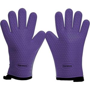 KITCHEN PERFECTION Silicone Smoker Oven Gloves -Extreme Heat Resistant BBQ Gloves -Handle Hot Food Right on Your Smoker Grill Fryer Pit|Waterproof Oven Mitts Grill Gloves |Superior Value Set+3 Bonuses(Purple)