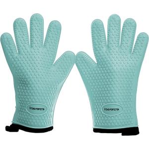 KITCHEN PERFECTION Silicone Smoker Oven Gloves -Extreme Heat Resistant BBQ Gloves -Handle Hot Food Right on Your Smoker Grill Fryer Pit|Waterproof Oven Mitts Grill Gloves |Superior Value Set+3 Bonuses(Turquoise)