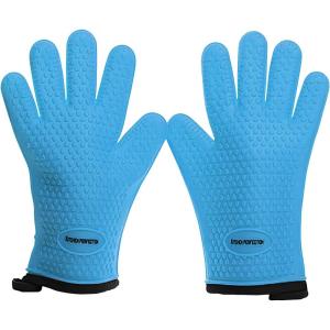 KITCHEN PERFECTION Silicone Smoker Oven Gloves -Extreme Heat Resistant BBQ Gloves -Handle Hot Food Right on Your Smoker Grill Fryer Pit|Waterproof Oven Mitts Grill Gloves |Superior Value Set+3 Bonuses(Blue)