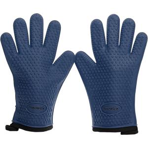 KITCHEN PERFECTION Silicone Smoker Oven Gloves -Extreme Heat Resistant BBQ Gloves -Handle Hot Food Right on Your Smoker Grill Fryer Pit|Waterproof Oven Mitts Grill Gloves |Superior Value Set+3 Bonuses(Navy)