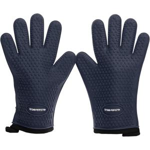 KITCHEN PERFECTION Silicone Smoker Oven Gloves -Extreme Heat Resistant BBQ Gloves -Handle Hot Food Right on Your Smoker Grill Fryer Pit|Waterproof Oven Mitts Grill Gloves |Superior Value Set+3 Bonuses(Royal Blue)
