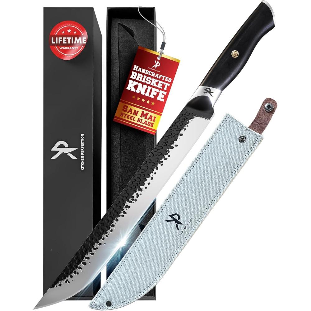 imageKitchen perfection Handmade Chefs Carving Knife For Meat Cutting Extremely Sharp Cooking Knife 8 Inch Hand Sharpen Best Gift For Men  High Carbon Steel wCanvas SheathHandmade Brisket Knife W Canvas Sheath