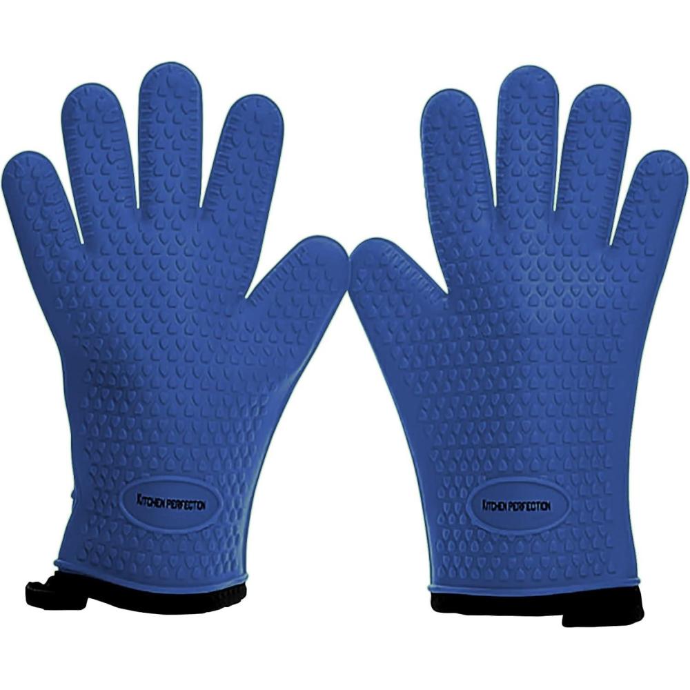 imageKITCHEN PERFECTION Silicone Smoker Oven Gloves Extreme Heat Resistant BBQ Gloves Handle Hot Food Right on Your Smoker Grill Fryer PitWaterproof Oven Mitts Grill Gloves Superior Value Set3 BonusesClassic Blue