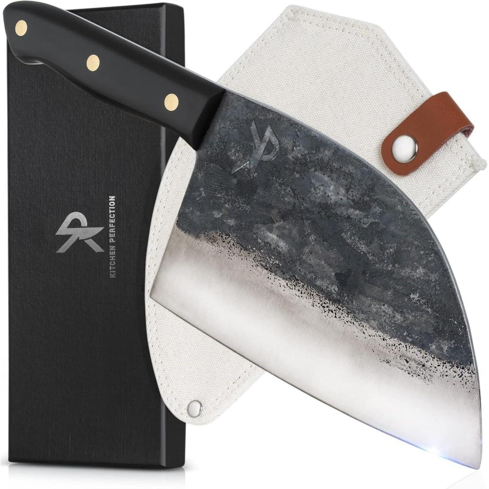 imageKitchen perfection Handmade Chefs Carving Knife For Meat Cutting Extremely Sharp Cooking Knife 8 Inch Hand Sharpen Best Gift For Men  High Carbon Steel wCanvas SheathHandmade Meat Cleaver W Canvas Sheath