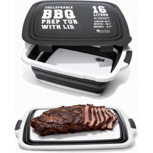 KITCHEN PERFECTION Collapsible XL Smoker & BBQ Prep Tub with Locking Lid & Cutting Board – Grill Caddy Container for Meat Marinating & Brine Perfect For Brisket, Turkey & Ribs – Best Gift For Men(Black)