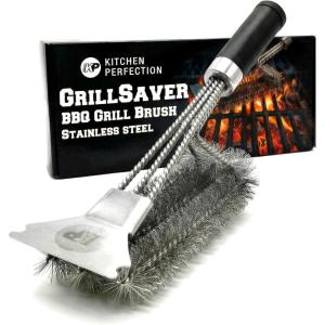 KITCHEN PERFECTION GrillSaver – Safe BBQ Grill Brush with Replaceable Cleaning Head – Heavy-Duty Grill Cleaner with Scraper, Magnetic Hanger, Bottle Opener -Powerful Cleaning Tool for All Grill Grates(4. Replaceable Head – Stainless Steel)