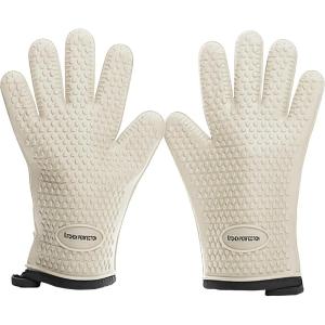 KITCHEN PERFECTION Silicone Smoker Oven Gloves For Women -Extreme Heat Resistant BBQ Gloves -Handle Hot Food Right on Your Smoker Grill Fryer|Waterproof Oven Mitts Grill Gloves |Superior Set+3 Bonuses(Cream)