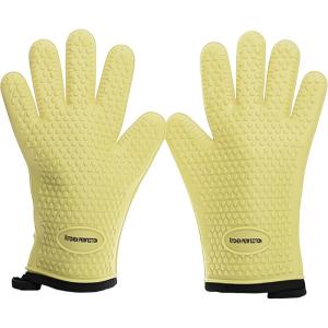 KITCHEN PERFECTION Silicone Smoker Oven Gloves For Women -Extreme Heat Resistant BBQ Gloves -Handle Hot Food Right on Your Smoker Grill Fryer|Waterproof Oven Mitts Grill Gloves |Superior Set+3 Bonuses(Pastel Yellow)