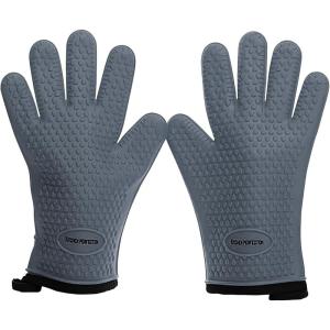 KITCHEN PERFECTION Silicone Smoker Oven Gloves For Women -Extreme Heat Resistant BBQ Gloves -Handle Hot Food Right on Your Smoker Grill Fryer|Waterproof Oven Mitts Grill Gloves |Superior Set+3 Bonuses(Light Gray)