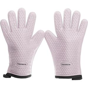 KITCHEN PERFECTION Silicone Smoker Oven Gloves For Women -Extreme Heat Resistant BBQ Gloves -Handle Hot Food Right on Your Smoker Grill Fryer|Waterproof Oven Mitts Grill Gloves |Superior Set+3 Bonuses(Pastel Pink)