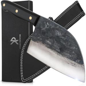 Kitchen perfection Handmade Chefs Carving Knife For Meat Cutting- Extremely Sharp Cooking Knife 8 Inch -Hand Sharpen Best Gift For Men – High Carbon Steel w/Canvas Sheath(Handmade Meat Cleaver W/ Leather Sheath)