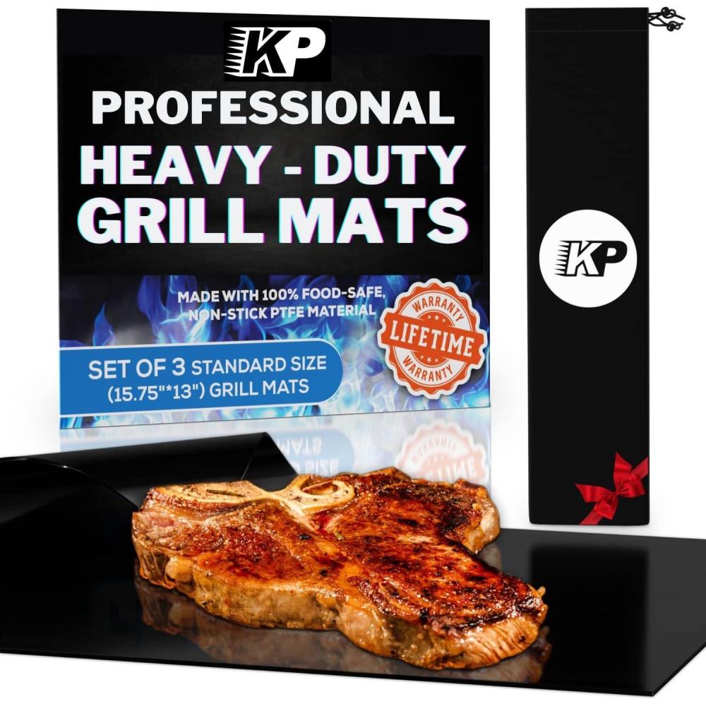 image:imageKITCHEN PERFECTION 3 BBQ Mats for Outdoor Grilling Heavy Duty Reusable Sheets for Gas Grills Extreme Heat Resistant 600 F Nonstick amp Easy to Clean Superior Set 3 Bonuses