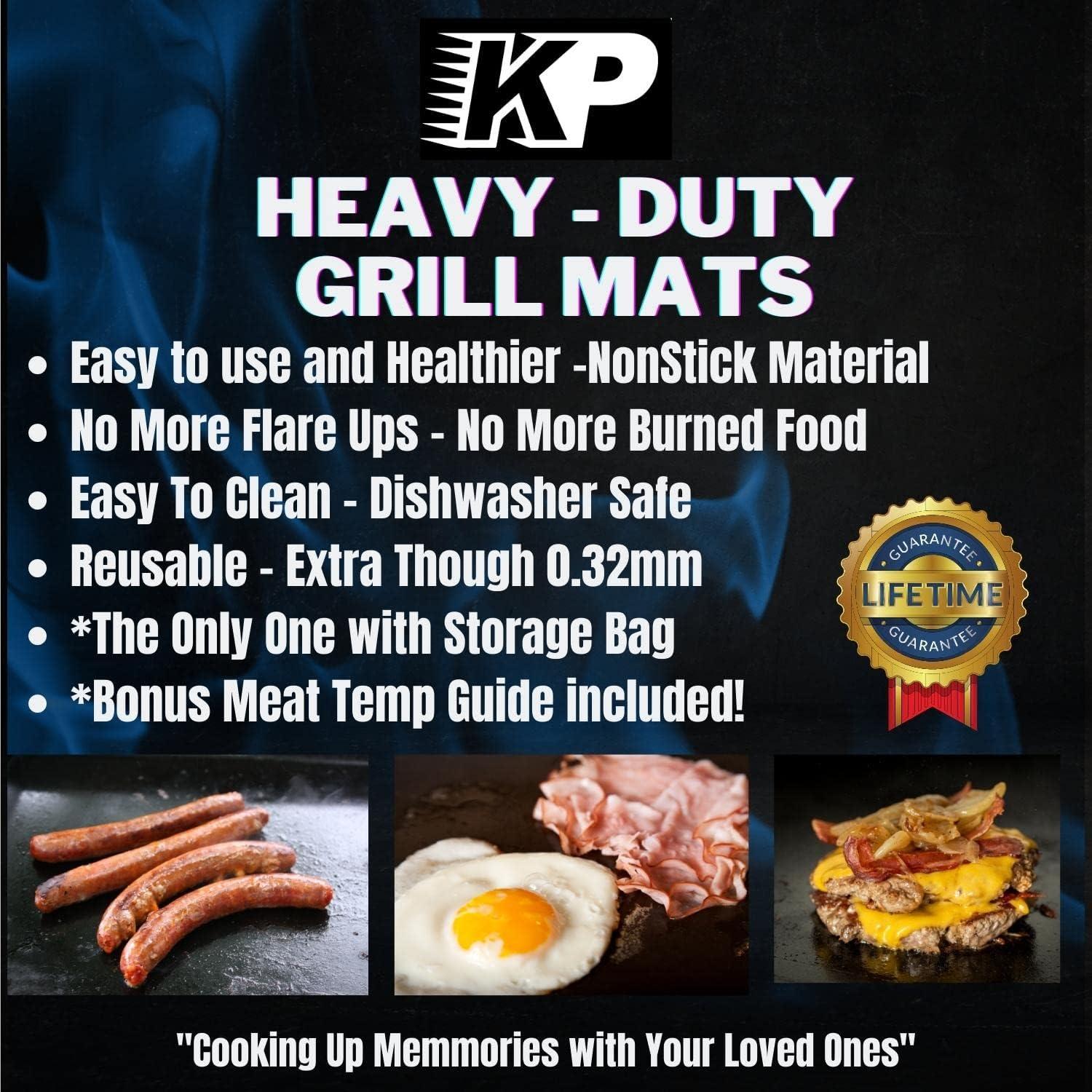 image:imageKITCHEN PERFECTION 1 BBQ Grill Mats for Outdoor Grill Heavy Duty Grilling Mats Reusable Grill Sheets for Gas Grill Extreme Heat Resistant 600 F Nonstick amp Easy to Clean Superior Set 3 Bonuses