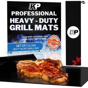 KITCHEN PERFECTION 1 BBQ Grill Mats for Outdoor Grill – Heavy Duty Grilling Mats Reusable Grill Sheets for Gas Grill Extreme Heat Resistant 600 F – Nonstick & Easy to Clean |Superior Set +3 Bonuses