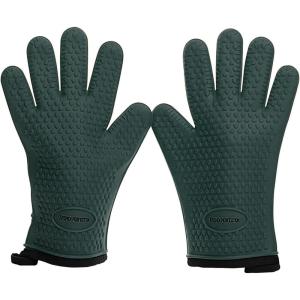 KITCHEN PERFECTION Silicone Smoker Oven Gloves -Extreme Heat Resistant BBQ Gloves -Handle Hot Food Right on Your Smoker Grill Fryer Pit|Waterproof Oven Mitts Grill Gloves |Superior Value Set+3 Bonuses(Hunter Green)