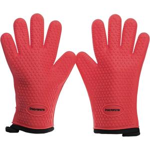 KITCHEN PERFECTION Silicone Smoker Oven Gloves -Extreme Heat Resistant BBQ Gloves -Handle Hot Food Right on Your Smoker Grill Fryer Pit|Waterproof Oven Mitts Grill Gloves |Superior Value Set+3 Bonuses(Chili Red)