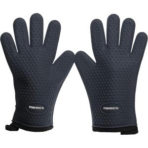 KITCHEN PERFECTION Silicone Smoker Oven Gloves -Extreme Heat Resistant BBQ Gloves -Handle Hot Food Right on Your Smoker Grill Fryer Pit|Waterproof Oven Mitts Grill Gloves |Superior Value Set+3 Bonuses(Graphite)
