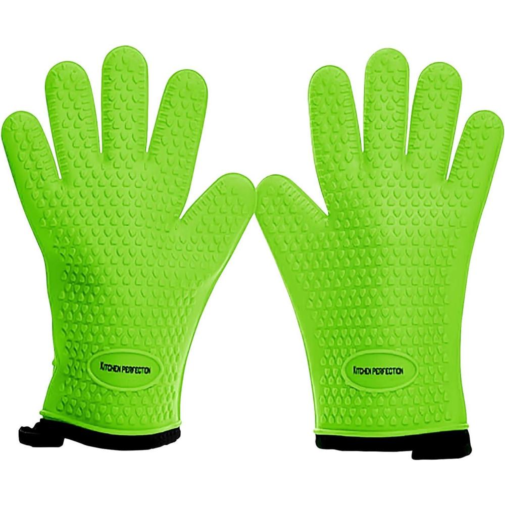 image:imageKITCHEN PERFECTION Silicone Oven amp Griddle Gloves Extreme Heat Resistant BBQ amp Grilling Gloves Handle Hot Food Right on Your Griddle Waterproof Oven Mitts Grill Gloves Superior Set3 BonusesGreen