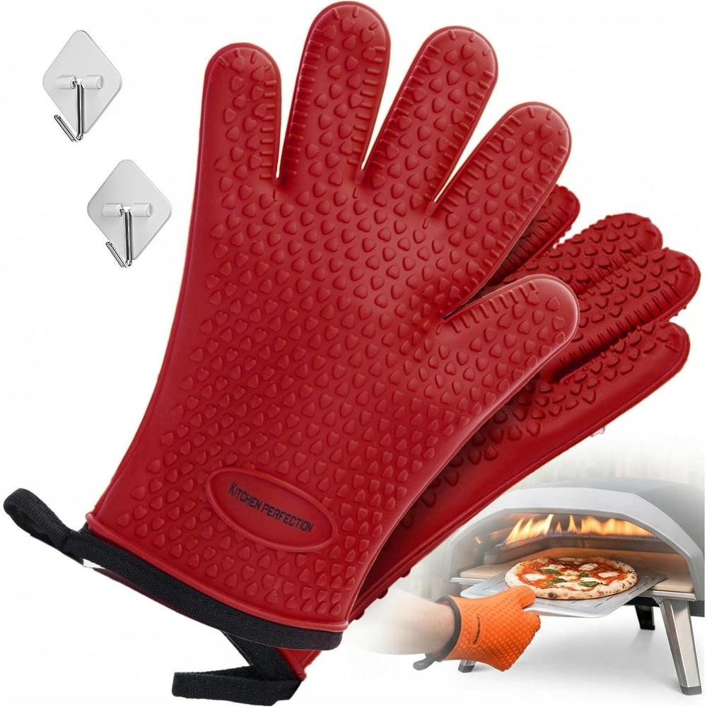 image:imageKITCHEN PERFECTION XL Silicone Pizza Oven Gloves Extreme Heat Resistant Gloves for Outdoor amp Indoor Pizza Ovens Waterproof Oven Mitts Compatible wOoni Ninja Gozney amp MoreSuperior Set3 BonusesLegacy Red
