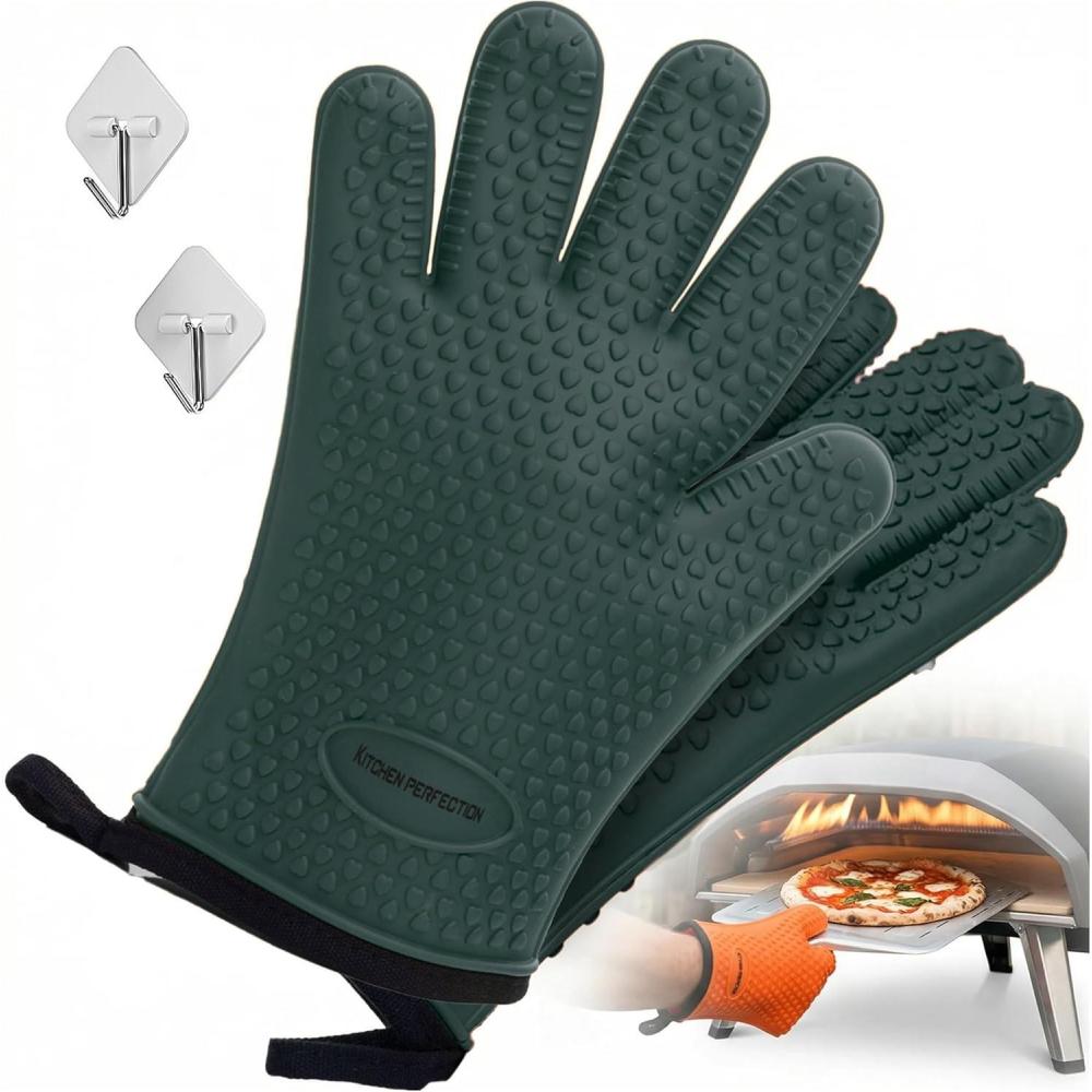 image:imageKITCHEN PERFECTION XL Silicone Pizza Oven Gloves Extreme Heat Resistant Gloves for Outdoor amp Indoor Pizza Ovens Waterproof Oven Mitts Compatible wOoni Ninja Gozney amp MoreSuperior Set3 BonusesTimber Green