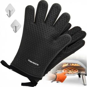 KITCHEN PERFECTION XL Silicone Pizza Oven Gloves -Extreme Heat Resistant Gloves for Outdoor & Indoor Pizza Ovens -Waterproof Oven Mitts Compatible w/Ooni, Ninja, Gozney & More|Superior Set+3 Bonuses(Prime Black)